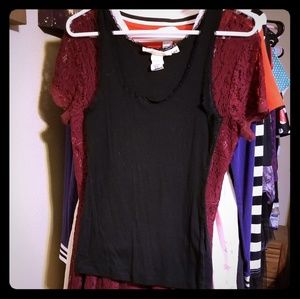 H&M L.O.G.G. Lace Trimmed Black Knit Tank Top S
